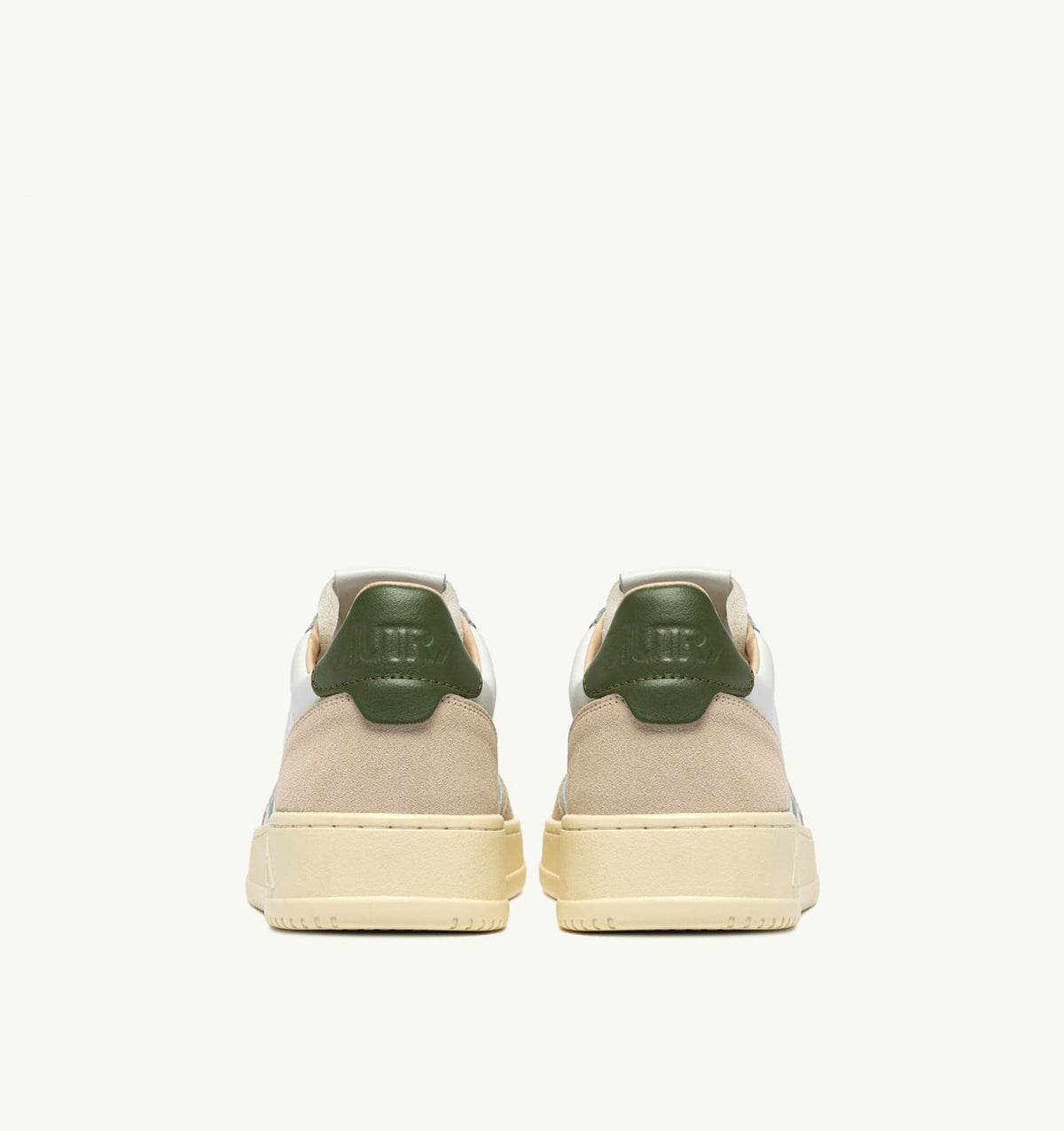 AUTRY Man MEDALIST LOW SNEAKERS IN WHITE LEATHER AND BRONZE GREEN SUEDE