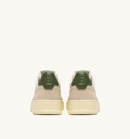 AUTRY Man MEDALIST LOW SNEAKERS IN WHITE LEATHER AND BRONZE GREEN SUEDE