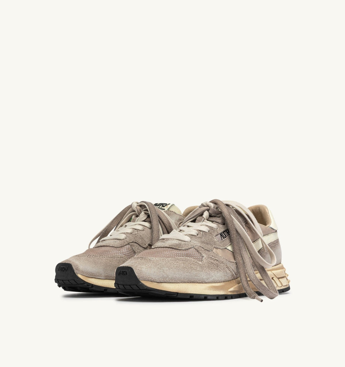 AUTRY Man REELWIND SUPER VINTAGE SNEAKERS IN WOODSMOKE AND WHITE SUEDE AND NYLON