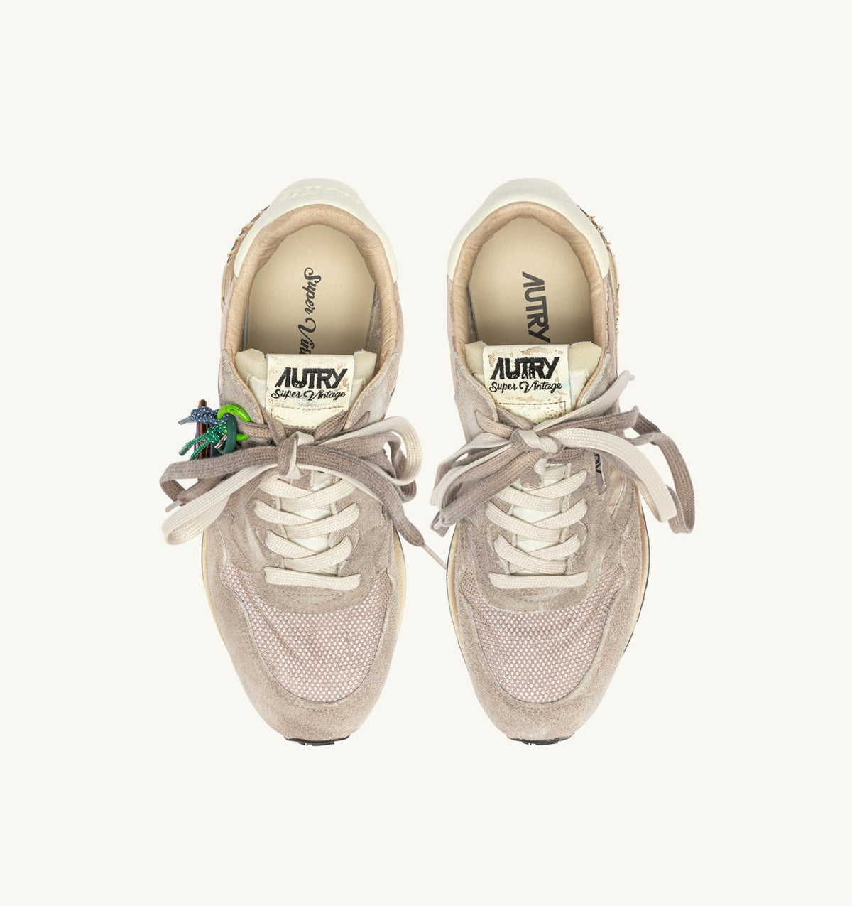 AUTRY Man REELWIND SUPER VINTAGE SNEAKERS IN WOODSMOKE AND WHITE SUEDE AND NYLON