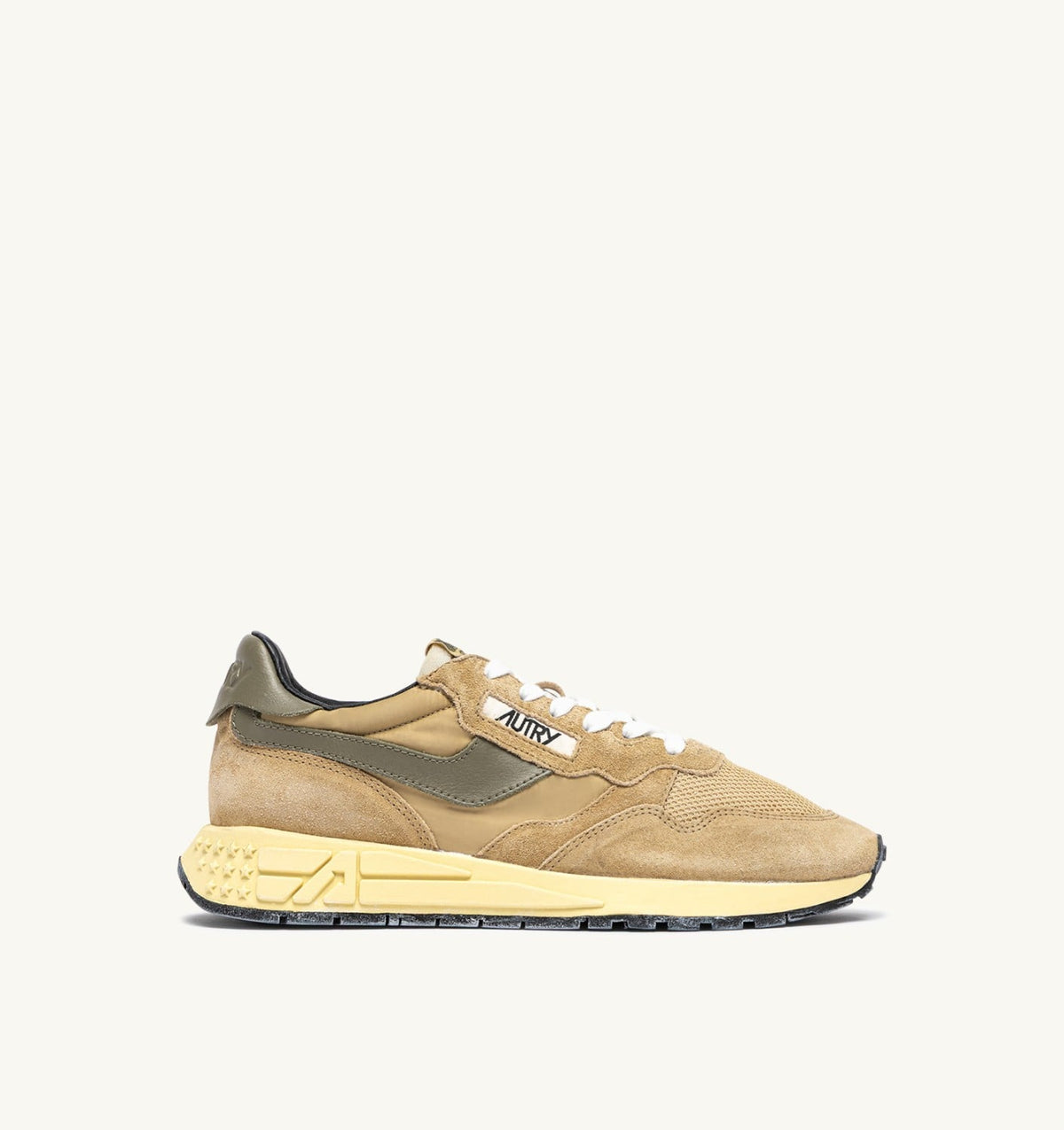 AUTRY Man REELWIND LOW SNEAKERS IN FOAM SUGAR AND COVERT GREEN NYLON AND SUEDE
