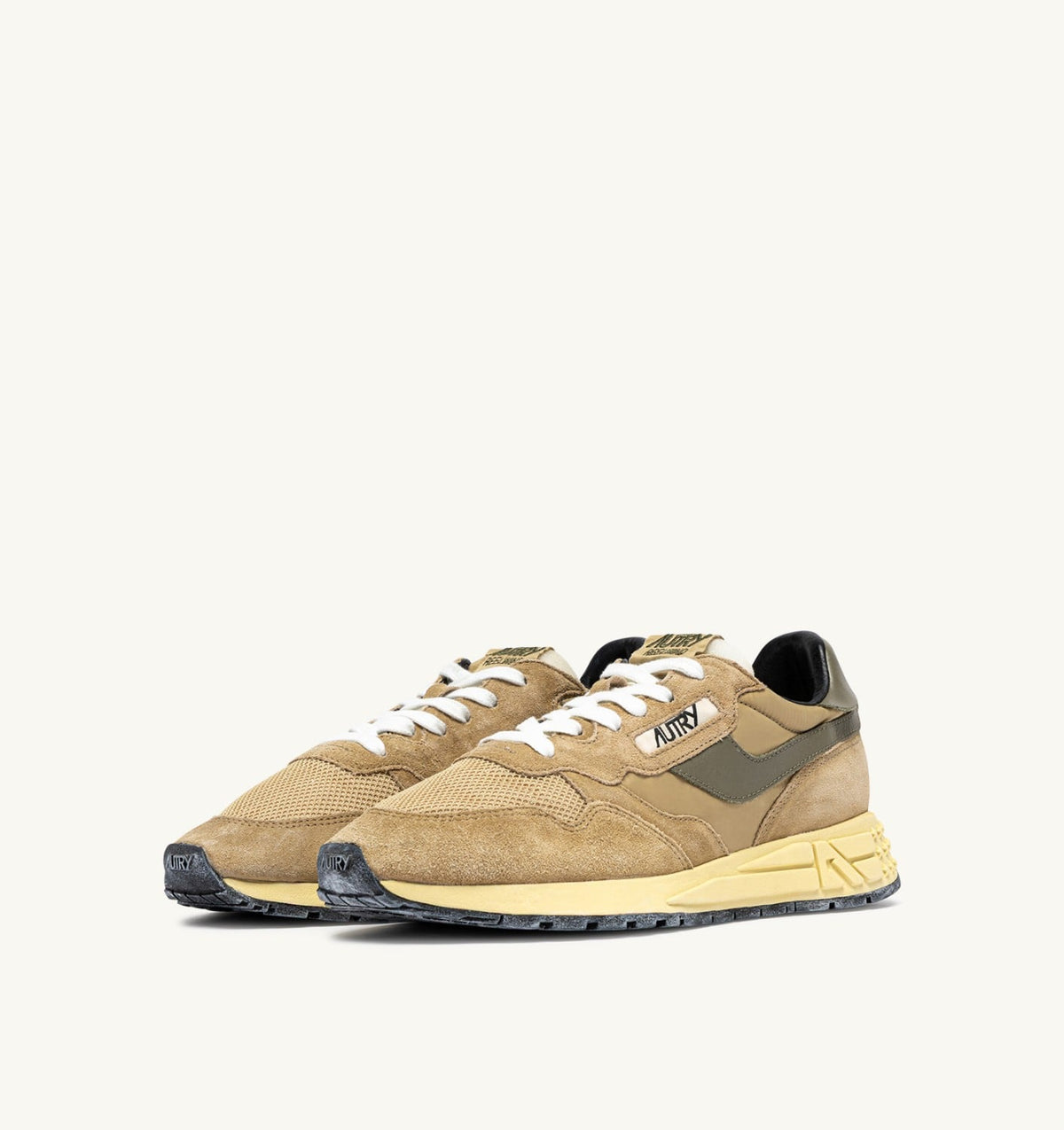 AUTRY Man REELWIND LOW SNEAKERS IN FOAM SUGAR AND COVERT GREEN NYLON AND SUEDE