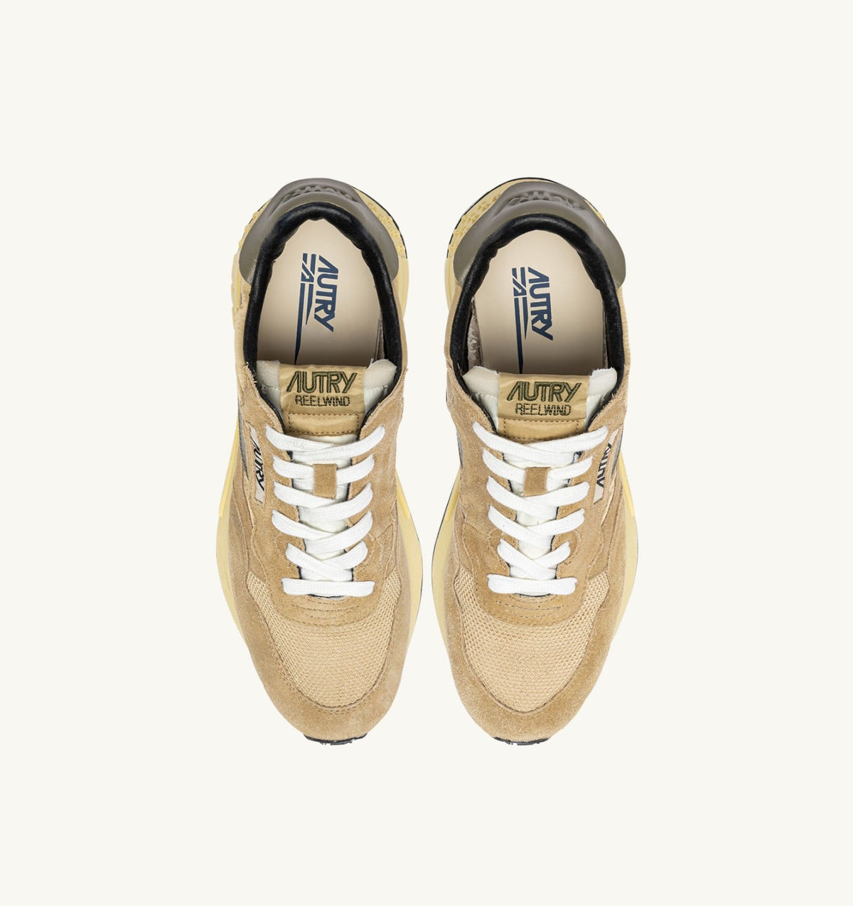 AUTRY Man REELWIND LOW SNEAKERS IN FOAM SUGAR AND COVERT GREEN NYLON AND SUEDE
