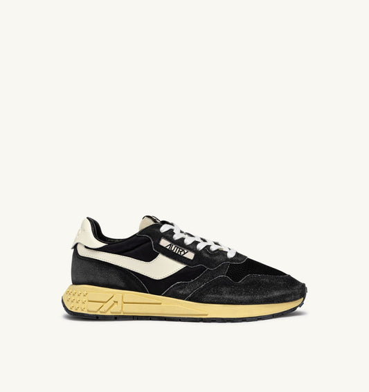 AUTRY Man REELWIND LOW SNEAKERS IN BLACK SUGAR AND MARSHMALLOW NYLON AND SUEDE