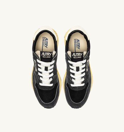 AUTRY Man REELWIND LOW SNEAKERS IN BLACK SUGAR AND MARSHMALLOW NYLON AND SUEDE
