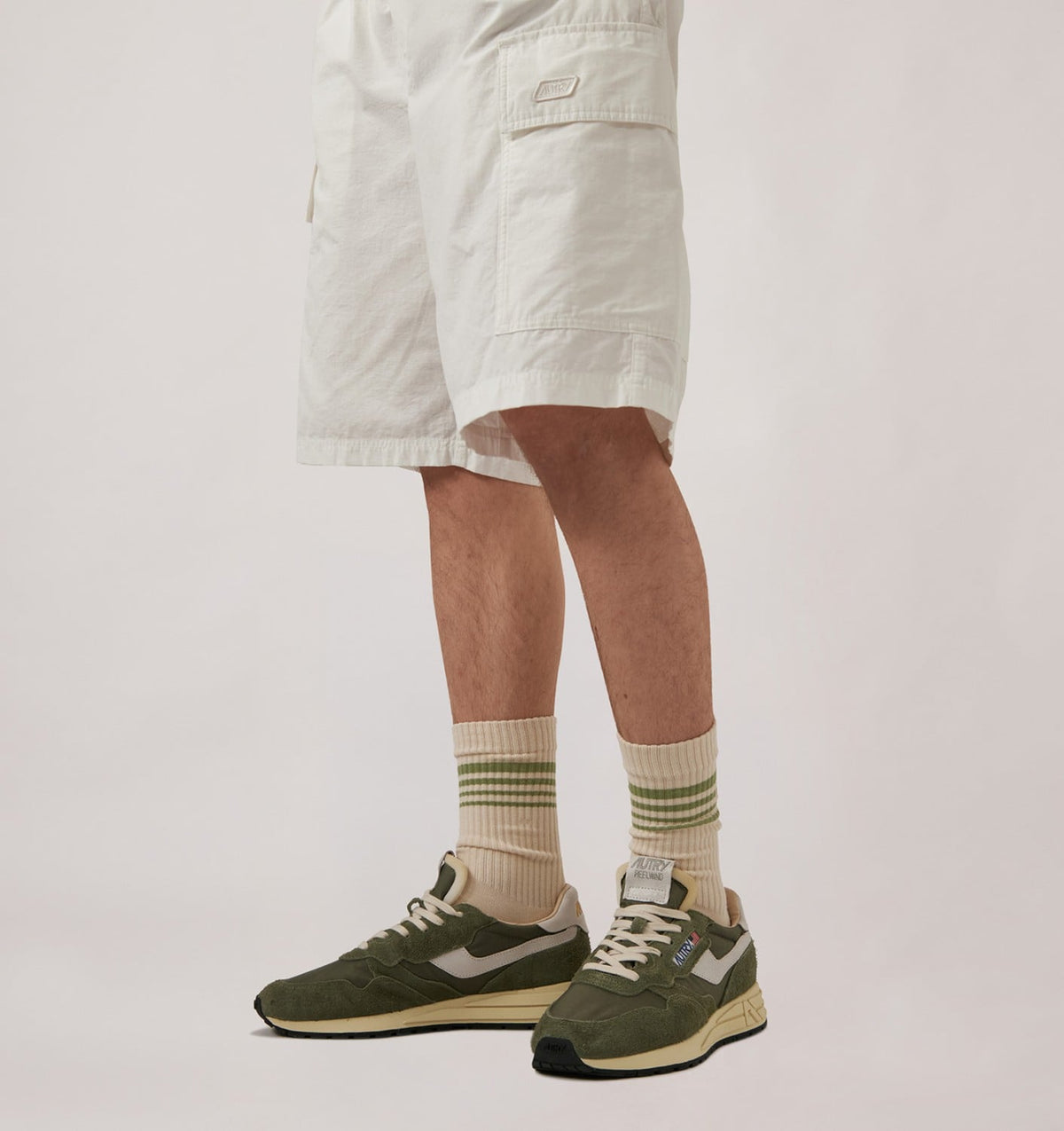 AUTRY Man REELWIND LOW SNEAKERS IN WHITE AND SAGE NYLON AND SUEDE