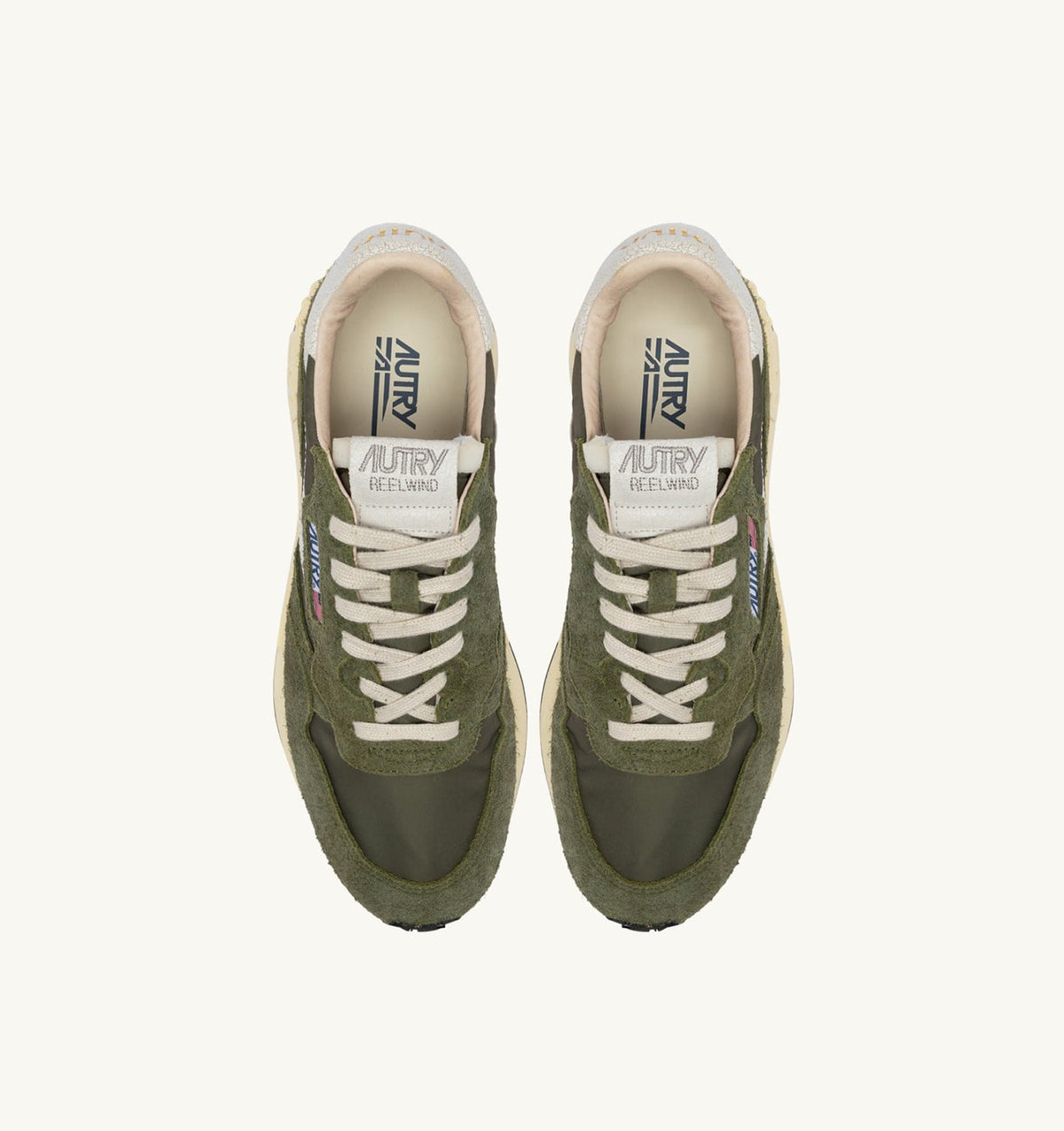 AUTRY Man REELWIND LOW SNEAKERS IN WHITE AND SAGE NYLON AND SUEDE