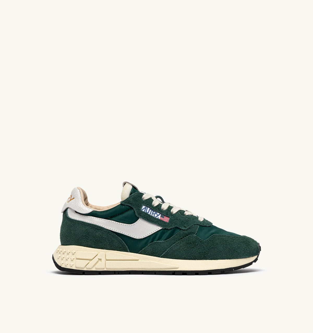 AUTRY Man REELWIND LOW SNEAKERS IN WHITE AND BOTANICAL GARDEN NYLON AND SUEDE