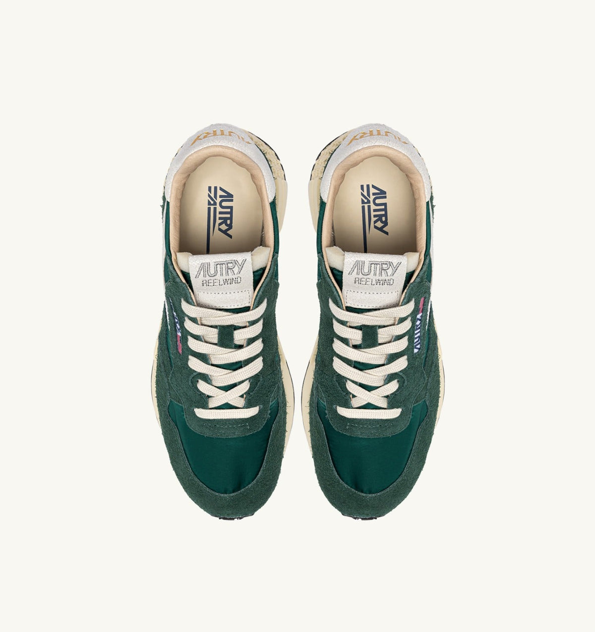 AUTRY Man REELWIND LOW SNEAKERS IN WHITE AND BOTANICAL GARDEN NYLON AND SUEDE