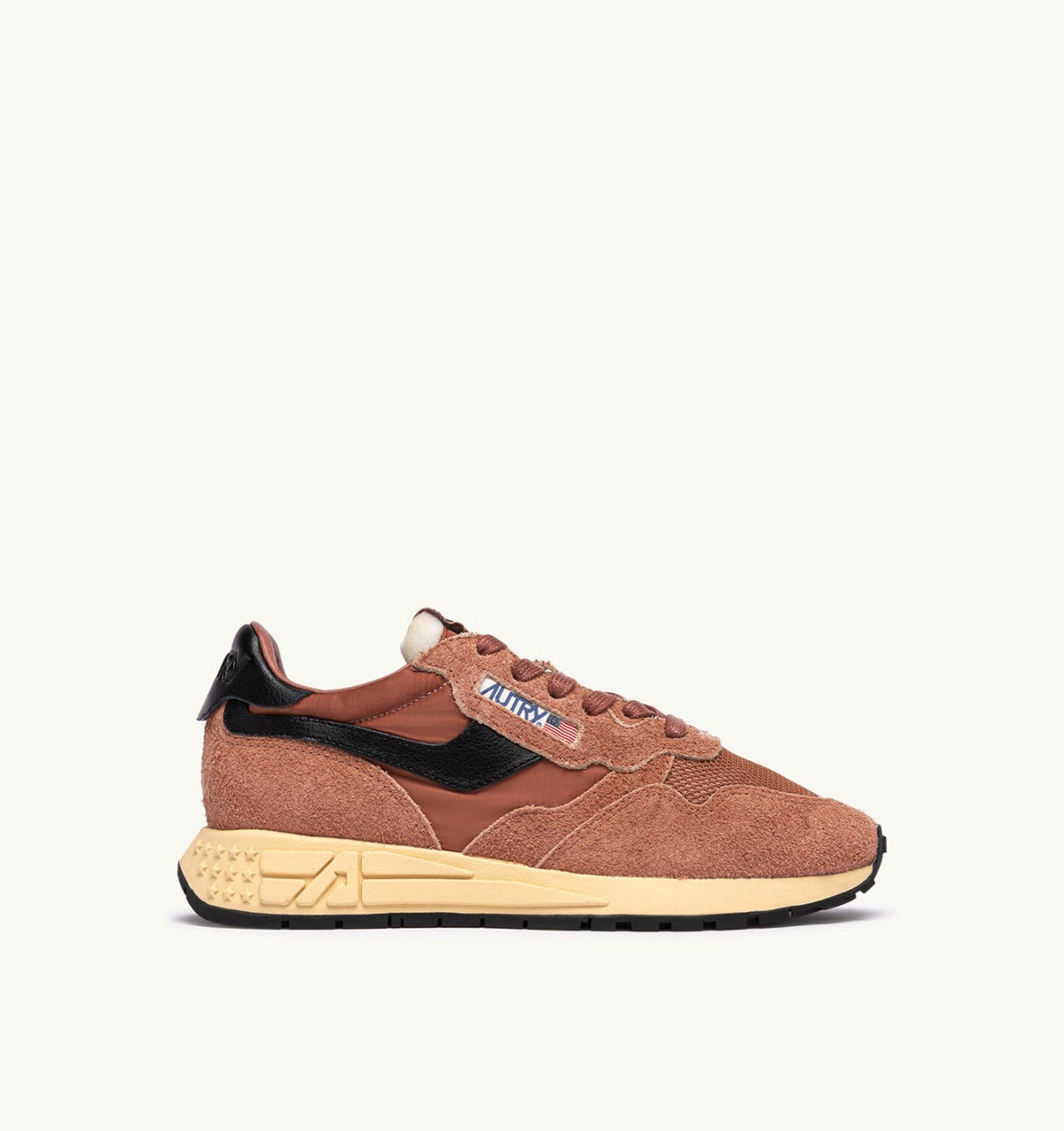 AUTRY Man REELWIND LOW SNEAKERS IN MOCHA AND BLACK NYLON AND SUEDE