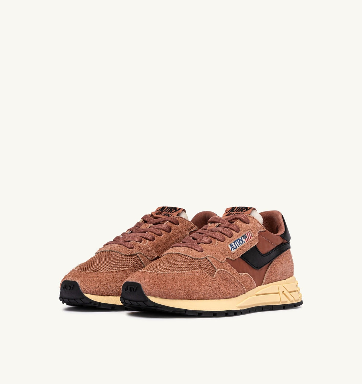 AUTRY Man REELWIND LOW SNEAKERS IN MOCHA AND BLACK NYLON AND SUEDE
