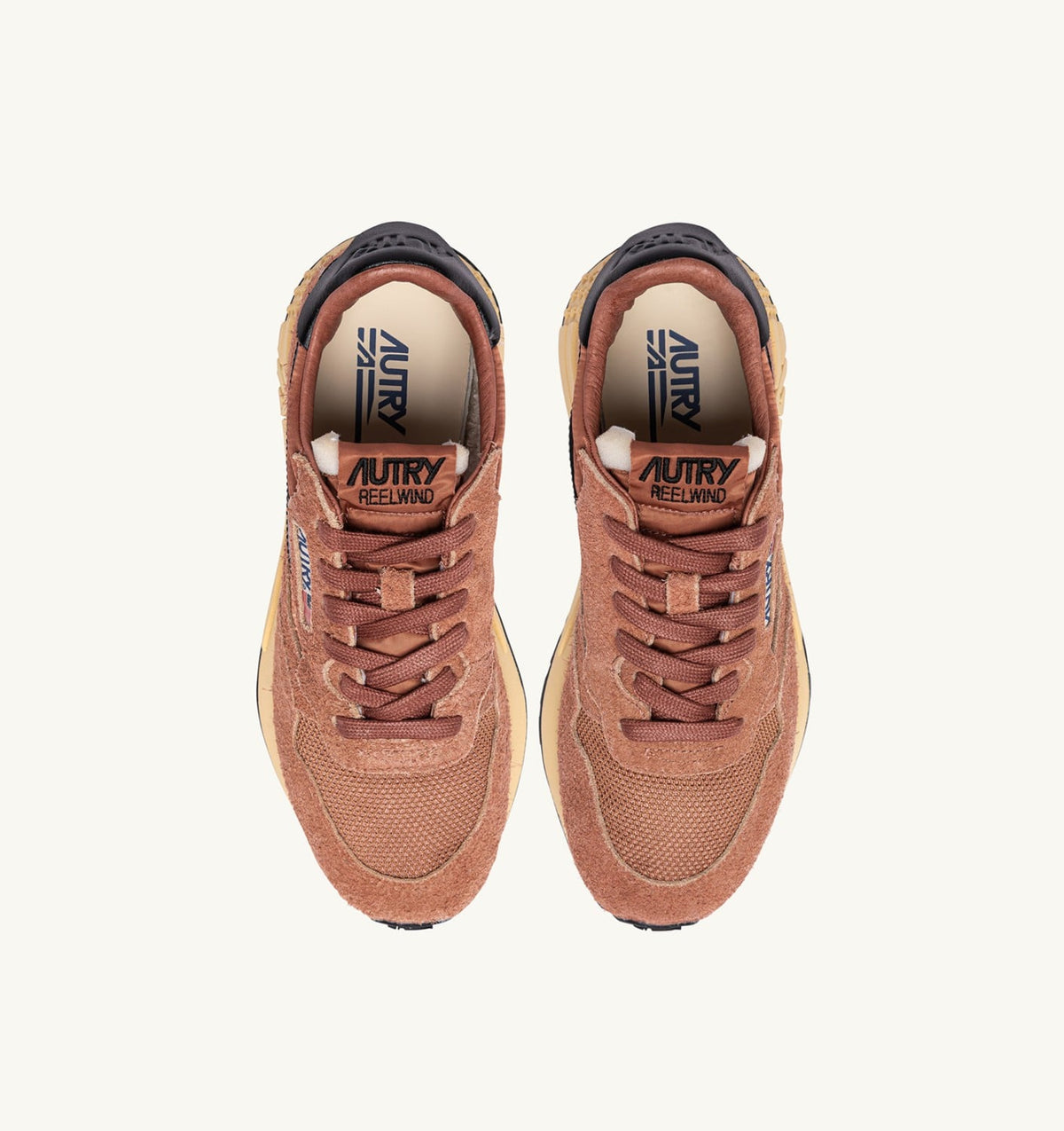 AUTRY Man REELWIND LOW SNEAKERS IN MOCHA AND BLACK NYLON AND SUEDE