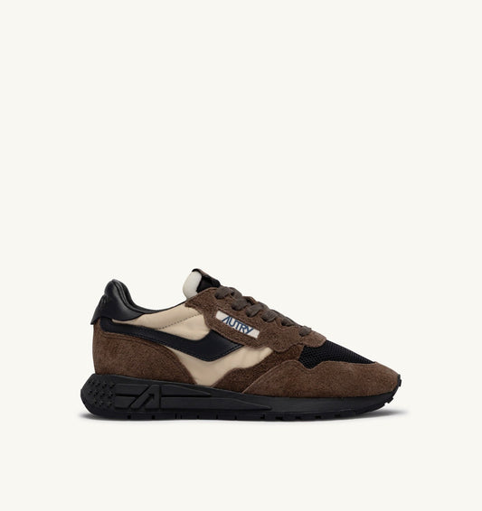 AUTRY Man REELWIND LOW SNEAKERS IN DARK BARK PEBBLE AND PHANTOM SUEDE AND NYLON