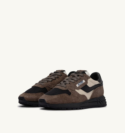 AUTRY Man REELWIND LOW SNEAKERS IN DARK BARK PEBBLE AND PHANTOM SUEDE AND NYLON