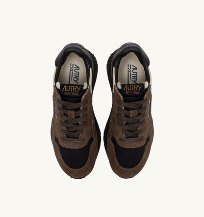 AUTRY Man REELWIND LOW SNEAKERS IN DARK BARK PEBBLE AND PHANTOM SUEDE AND NYLON