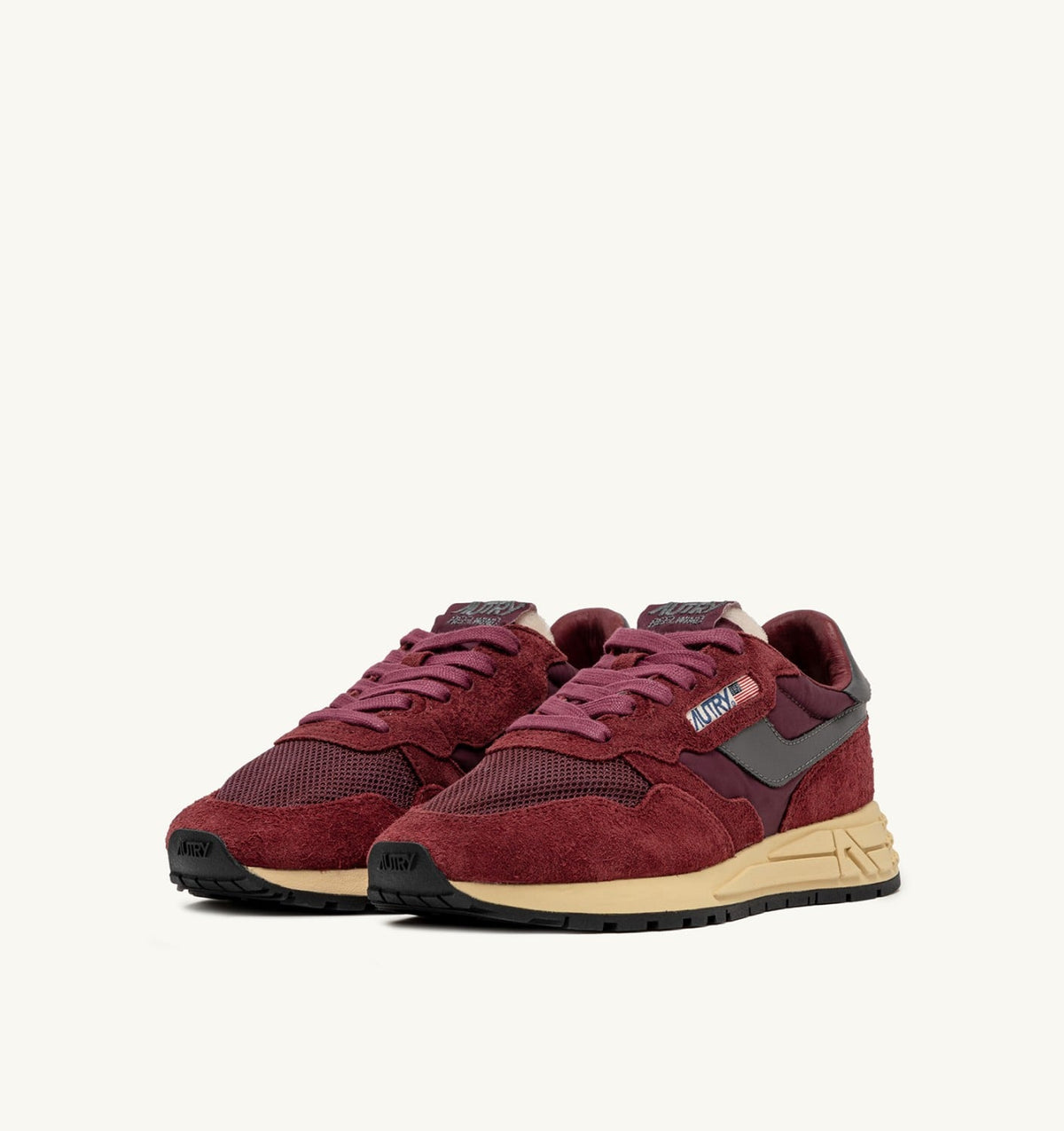 AUTRY Man REELWIND LOW SNEAKERS IN NYLON SUEDE AND LEATHER COLOR ROUNGE AND CORDOVAN