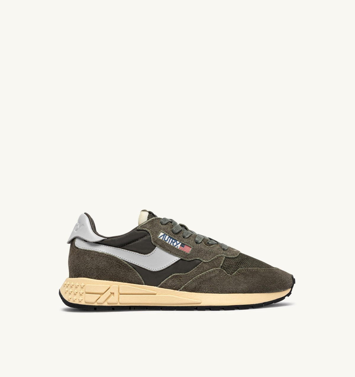 AUTRY Man REELWIND LOW SNEAKERS IN OLIVE NIGHT AND HARBOR MIST NYLON AND SUEDE