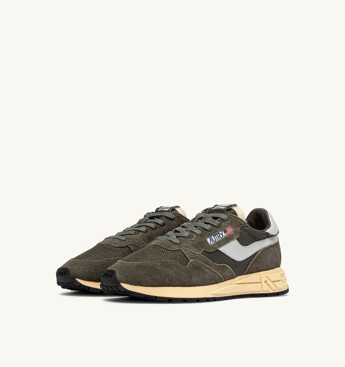 AUTRY Man REELWIND LOW SNEAKERS IN OLIVE NIGHT AND HARBOR MIST NYLON AND SUEDE