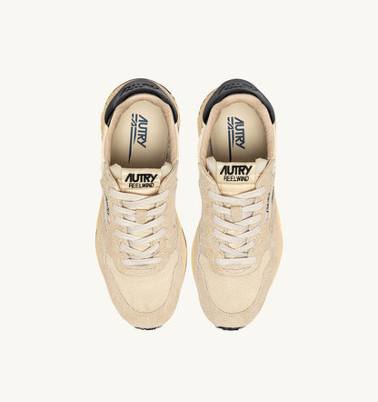 AUTRY Man REELWIND LOW SNEAKERS IN ECRU AND BLACK NYLON AND SUEDE