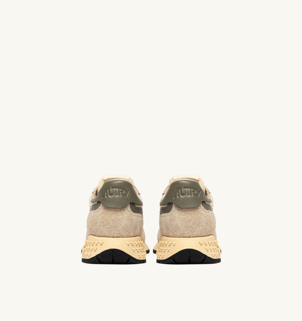 AUTRY Man REELWIND LOW SNEAKERS IN ECRU AND COVERT GREEN NYLON AND SUEDE