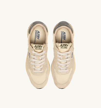 AUTRY Man REELWIND LOW SNEAKERS IN ECRU AND COVERT GREEN NYLON AND SUEDE