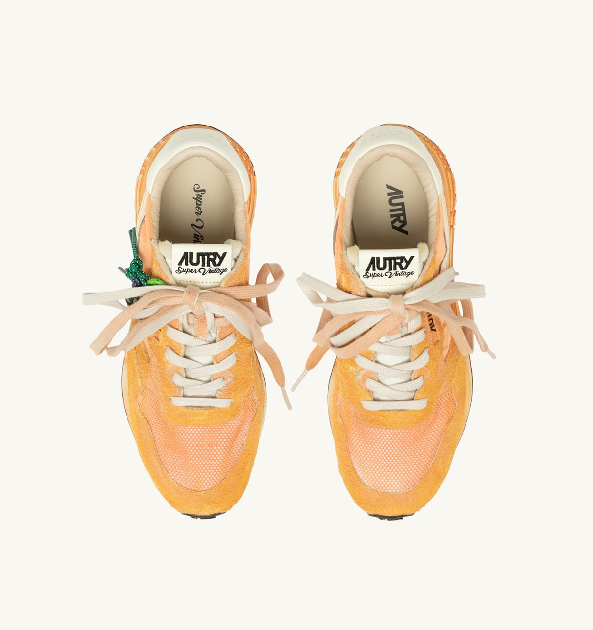AUTRY Man REELWIND SUPER VINTAGE SNEAKERS IN WHITE AND ORANGE SUEDE AND NYLON