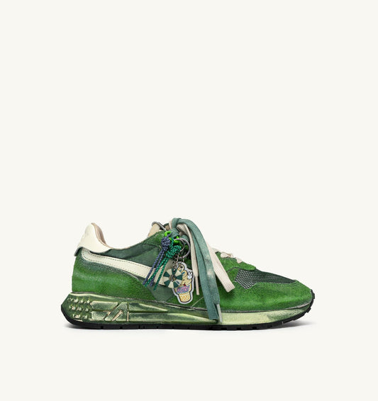 AUTRY Man REELWIND SUPER VINTAGE SNEAKERS IN WHITE AND GREEN SUEDE AND NYLON