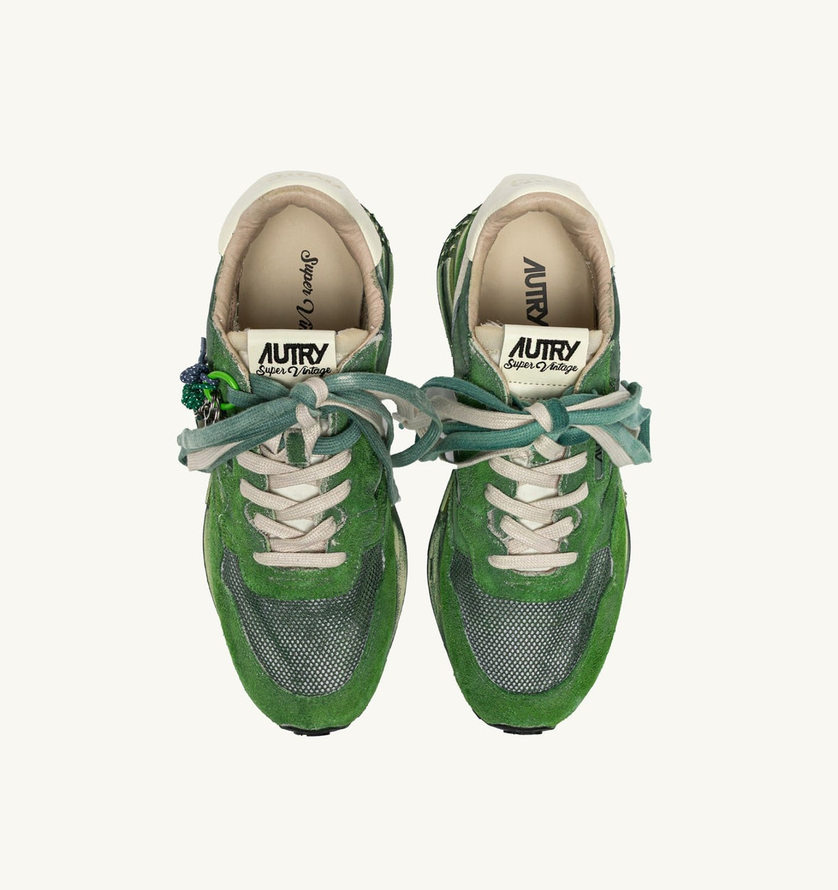 AUTRY Man REELWIND SUPER VINTAGE SNEAKERS IN WHITE AND GREEN SUEDE AND NYLON