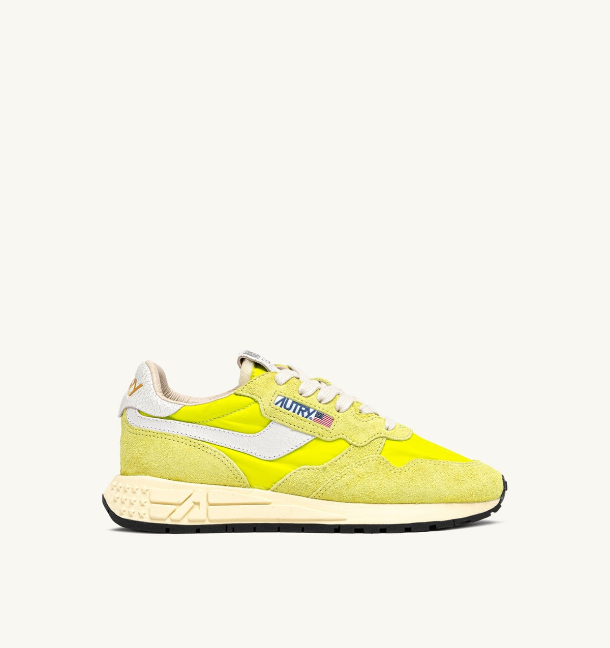 AUTRY Man REELWIND LOW SNEAKERS IN WHITE AND EVENING PRIMROSE NYLON AND SUEDE