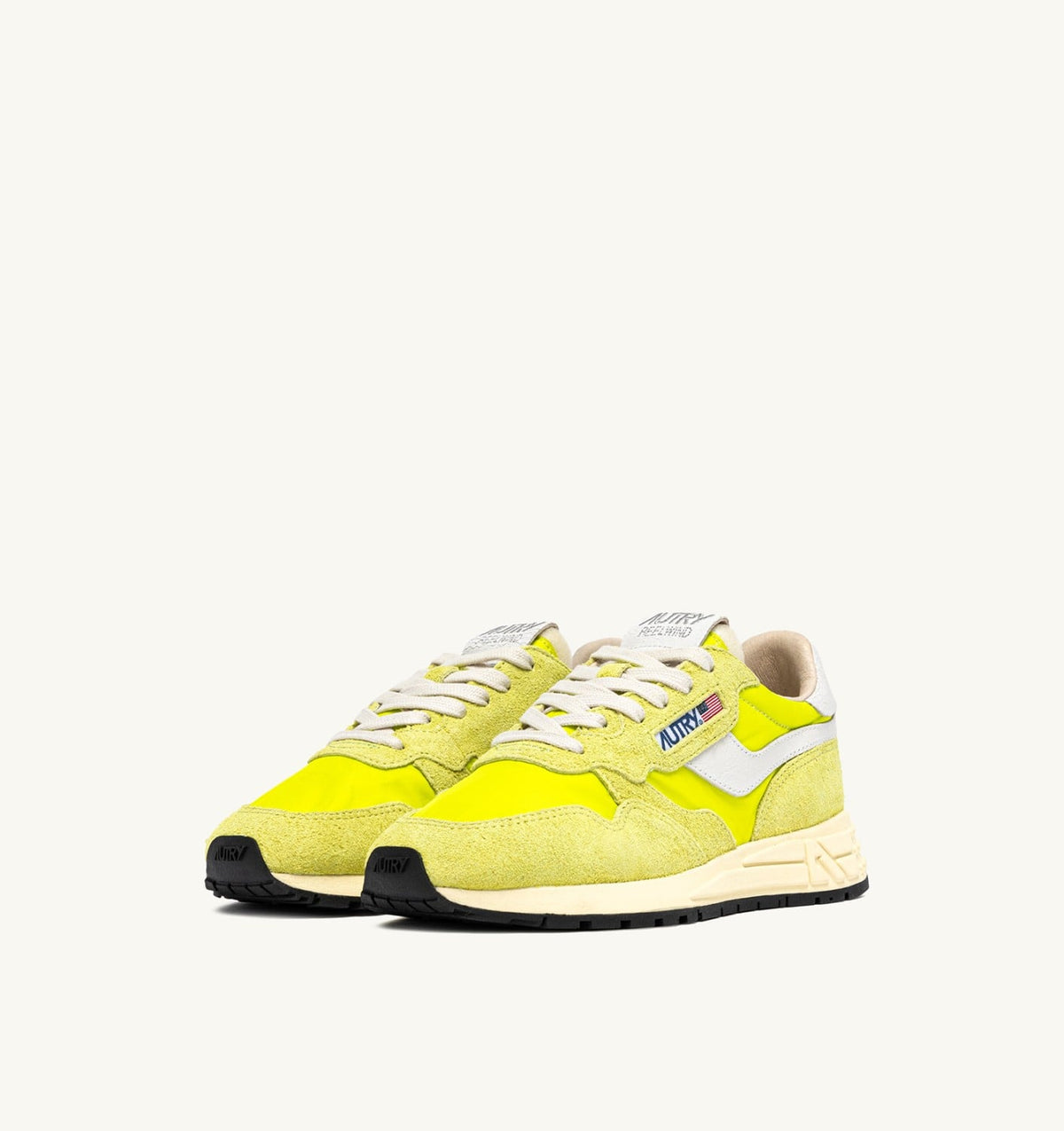 AUTRY Man REELWIND LOW SNEAKERS IN WHITE AND EVENING PRIMROSE NYLON AND SUEDE