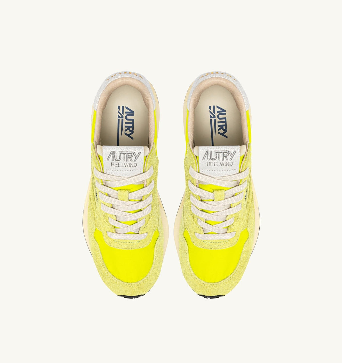 AUTRY Man REELWIND LOW SNEAKERS IN WHITE AND EVENING PRIMROSE NYLON AND SUEDE