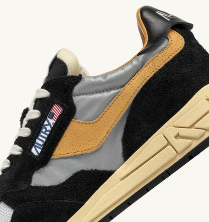 AUTRY Man REELWIND LOW SNEAKERS IN BLACK SUEDE AND REFLECTIVE NYLON