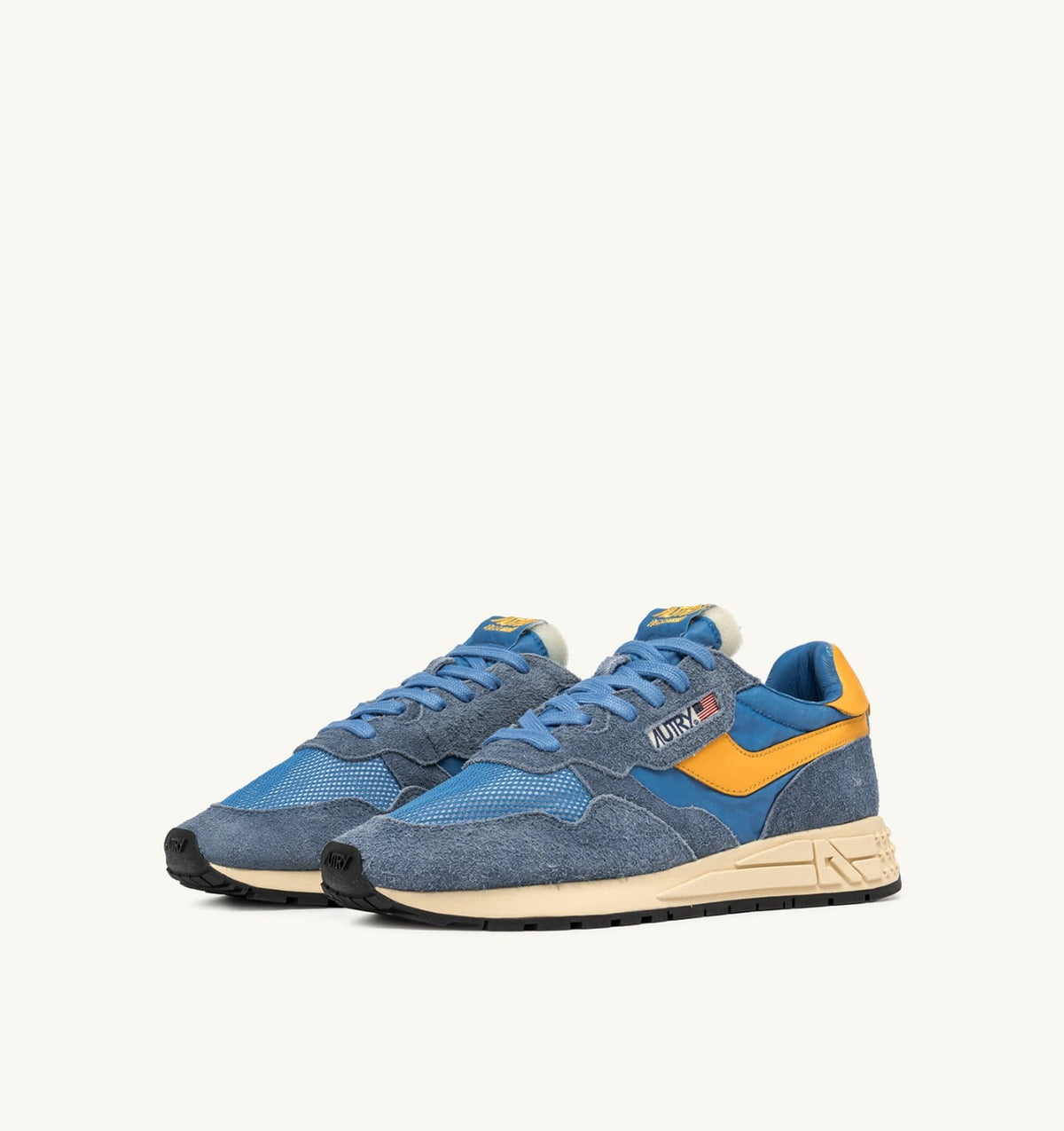 AUTRY Man REELWIND LOW SNEAKERS IN CENBLE AND GOLD FUSION NYLON AND SUEDE