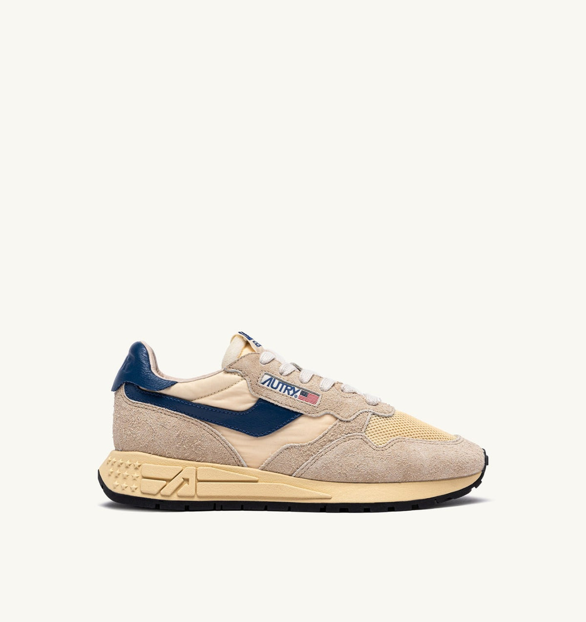 AUTRY Man REELWIND LOW SNEAKERS IN NYLON SUEDE AND LEATHER COLOR ECRU AND ENSIGN BLUE