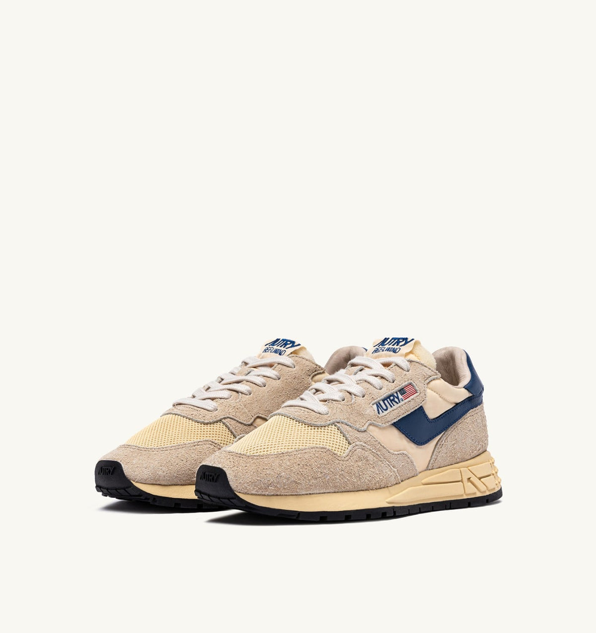 AUTRY Man REELWIND LOW SNEAKERS IN NYLON SUEDE AND LEATHER COLOR ECRU AND ENSIGN BLUE