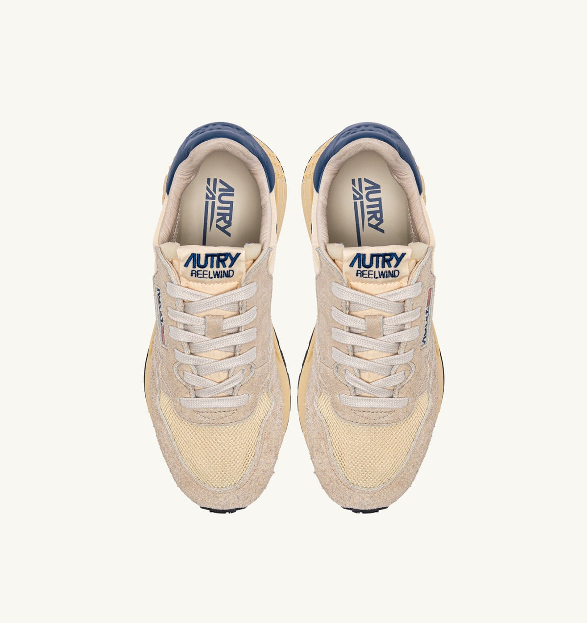 AUTRY Man REELWIND LOW SNEAKERS IN NYLON SUEDE AND LEATHER COLOR ECRU AND ENSIGN BLUE