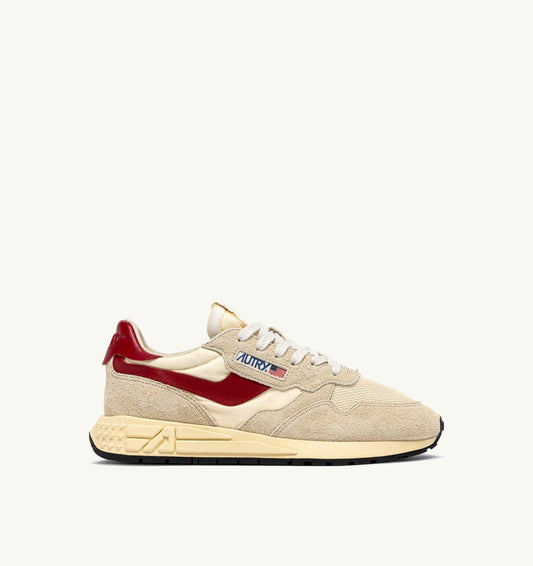 AUTRY Man REELWIND LOW SNEAKERS IN ECRU AND RED NYLON AND SUEDE