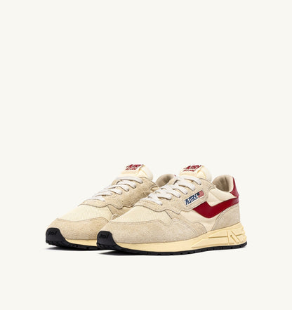 AUTRY Man REELWIND LOW SNEAKERS IN ECRU AND RED NYLON AND SUEDE