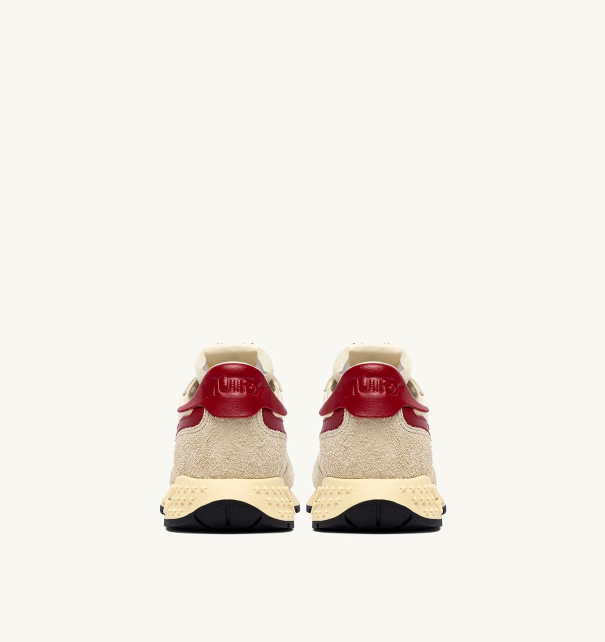 AUTRY Man REELWIND LOW SNEAKERS IN ECRU AND RED NYLON AND SUEDE