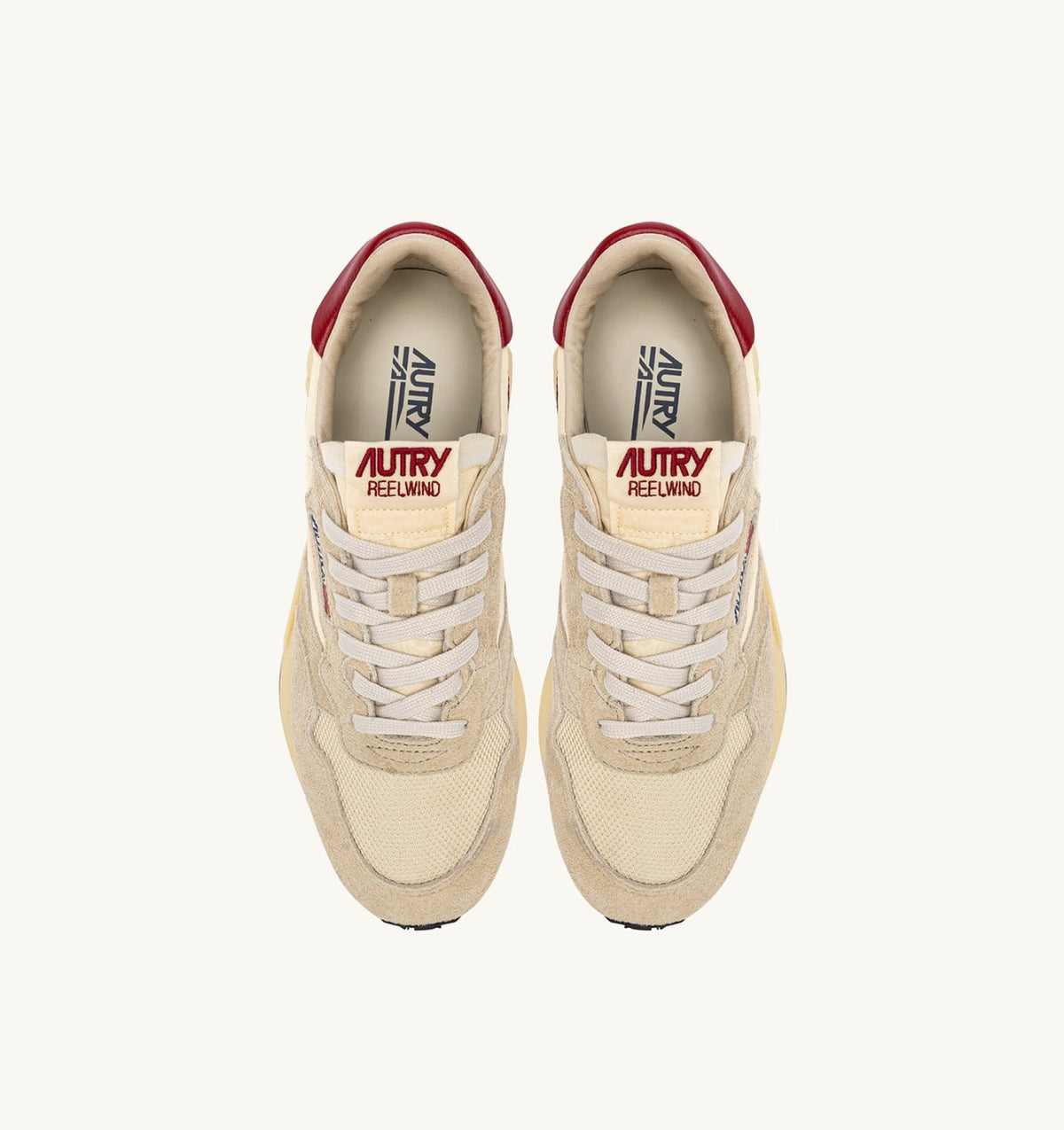 AUTRY Man REELWIND LOW SNEAKERS IN ECRU AND RED NYLON AND SUEDE