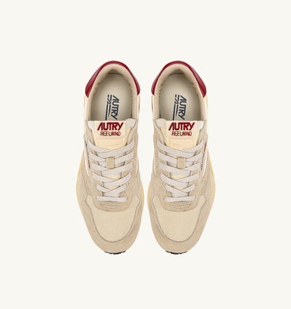 AUTRY Man REELWIND LOW SNEAKERS IN ECRU AND RED NYLON AND SUEDE