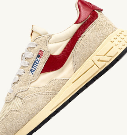 AUTRY Man REELWIND LOW SNEAKERS IN ECRU AND RED NYLON AND SUEDE