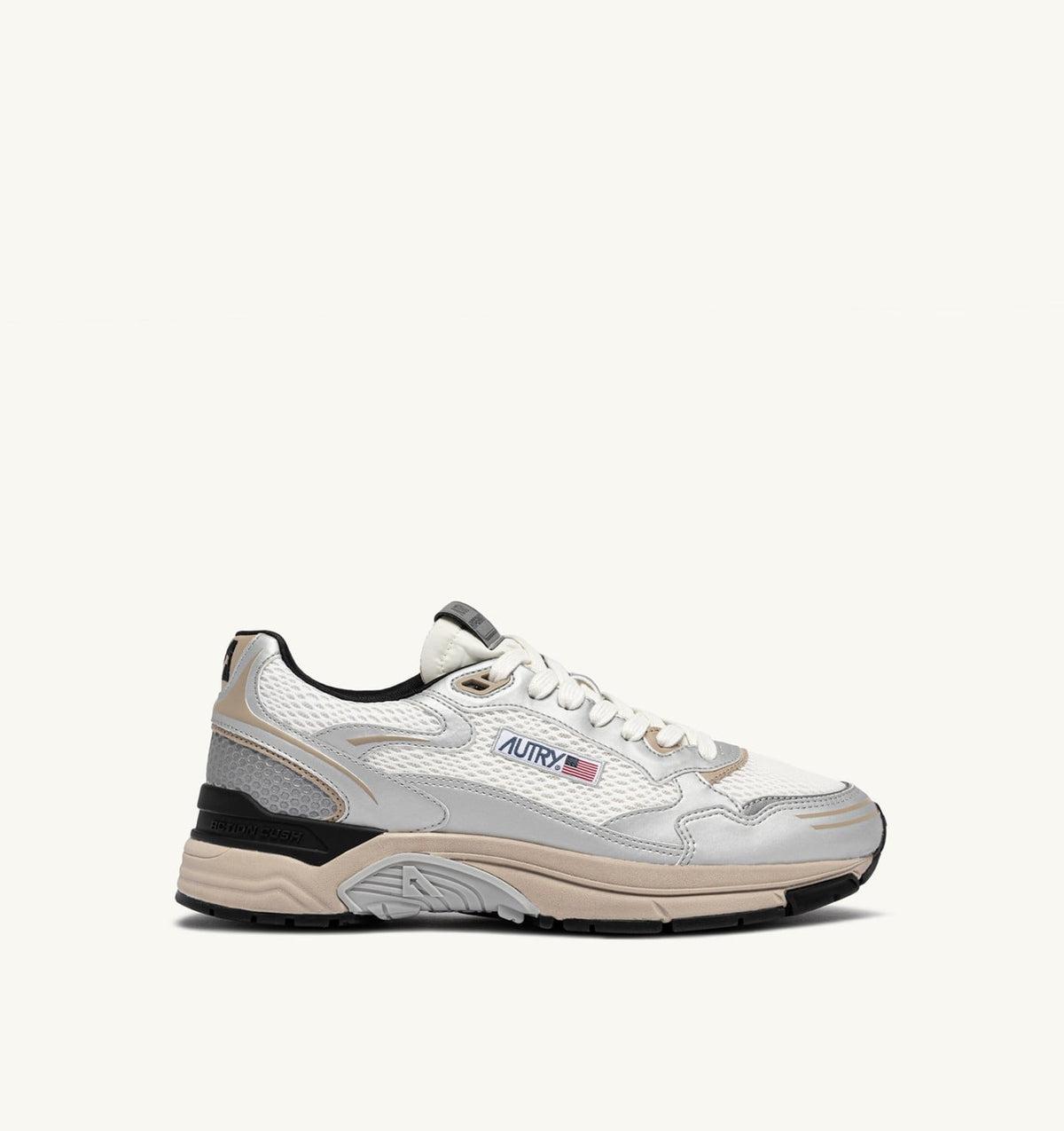 AUTRY Man HYPERWAY SNEAKERS IN SILVER, WHITE AND IRISH CREAM SYNTHETIC LEATHER AND MESH