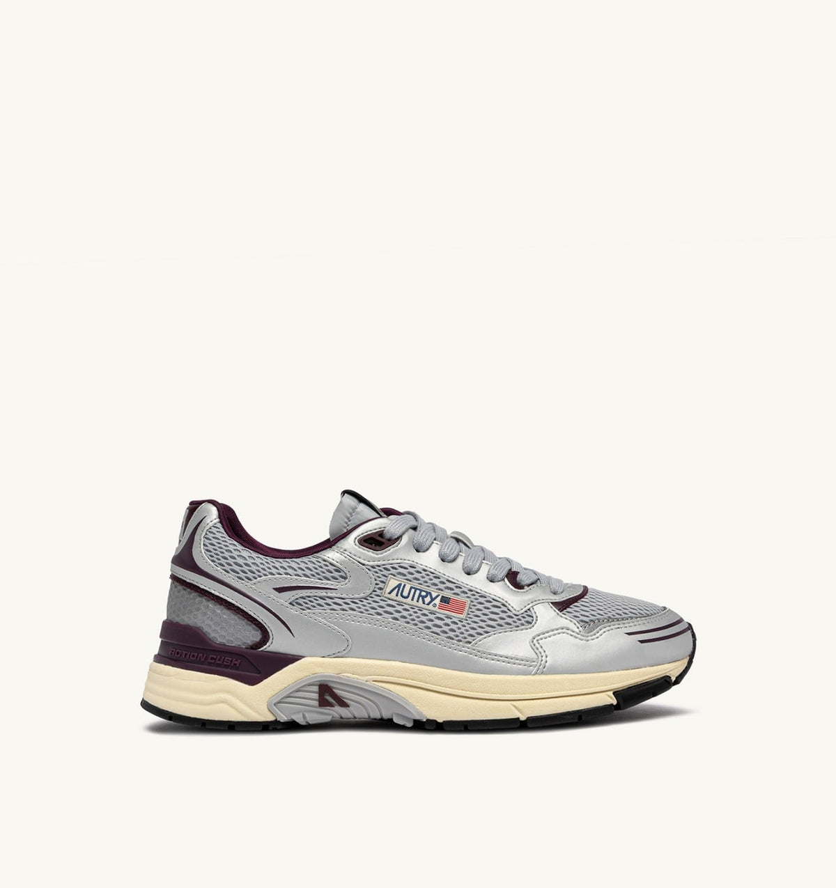 AUTRY Man HYPERWAY SNEAKERS IN SILVER, HARBOR MIST AND FIG SYNTHETIC LEATHER AND MESH
