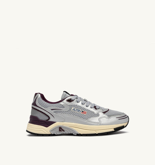 AUTRY Man HYPERWAY SNEAKERS IN SILVER, HARBOR MIST AND FIG SYNTHETIC LEATHER AND MESH