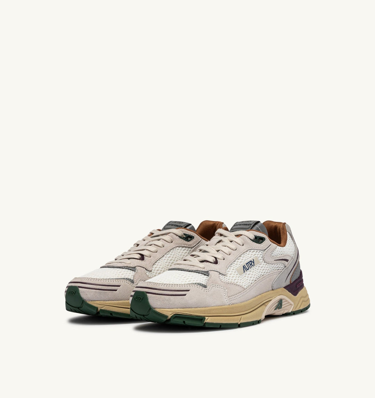 AUTRY Man HYPERWAY SNEAKERS IN WHITE AND FIG SUEDE AND MESH