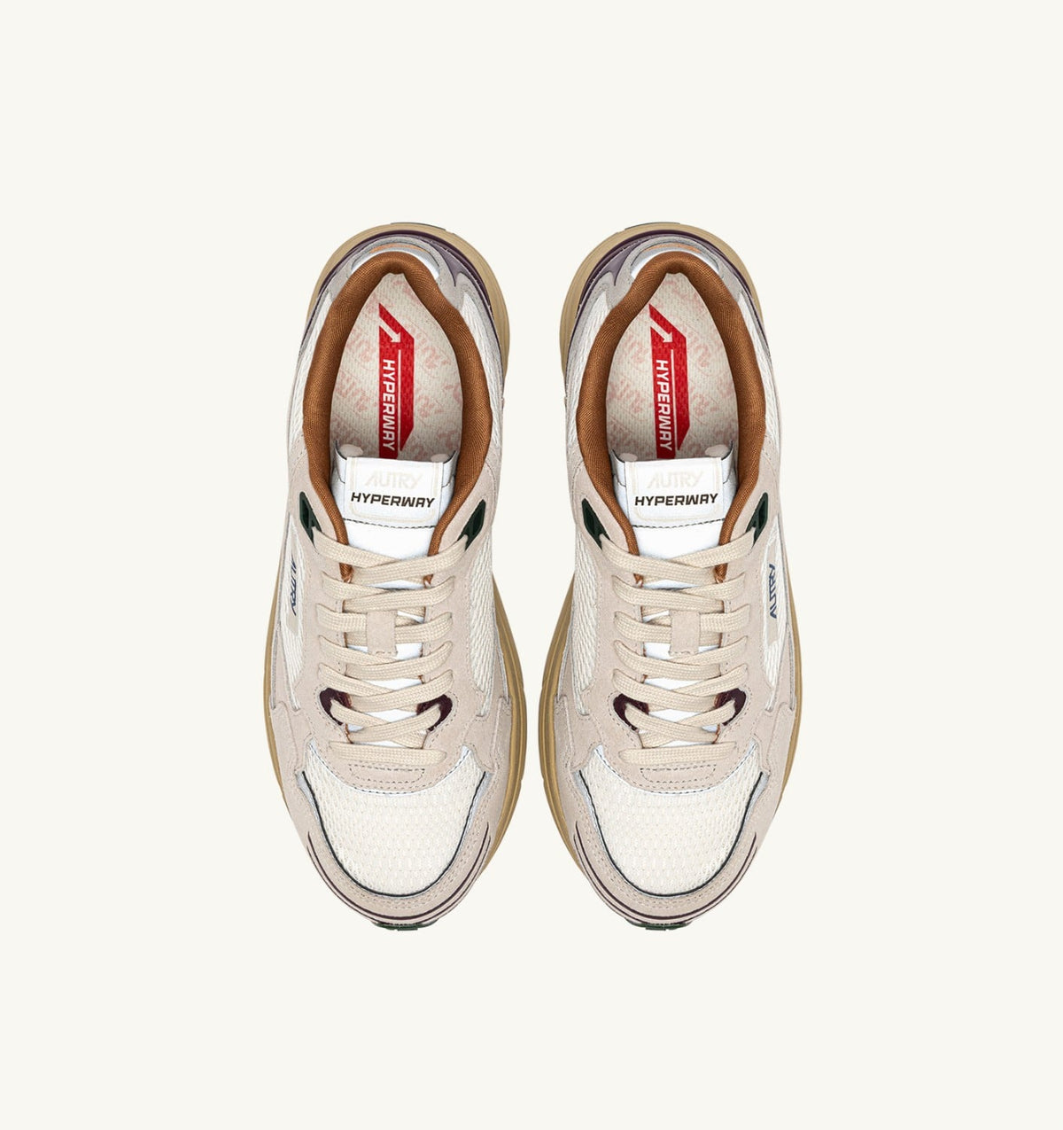 AUTRY Man HYPERWAY SNEAKERS IN WHITE AND FIG SUEDE AND MESH