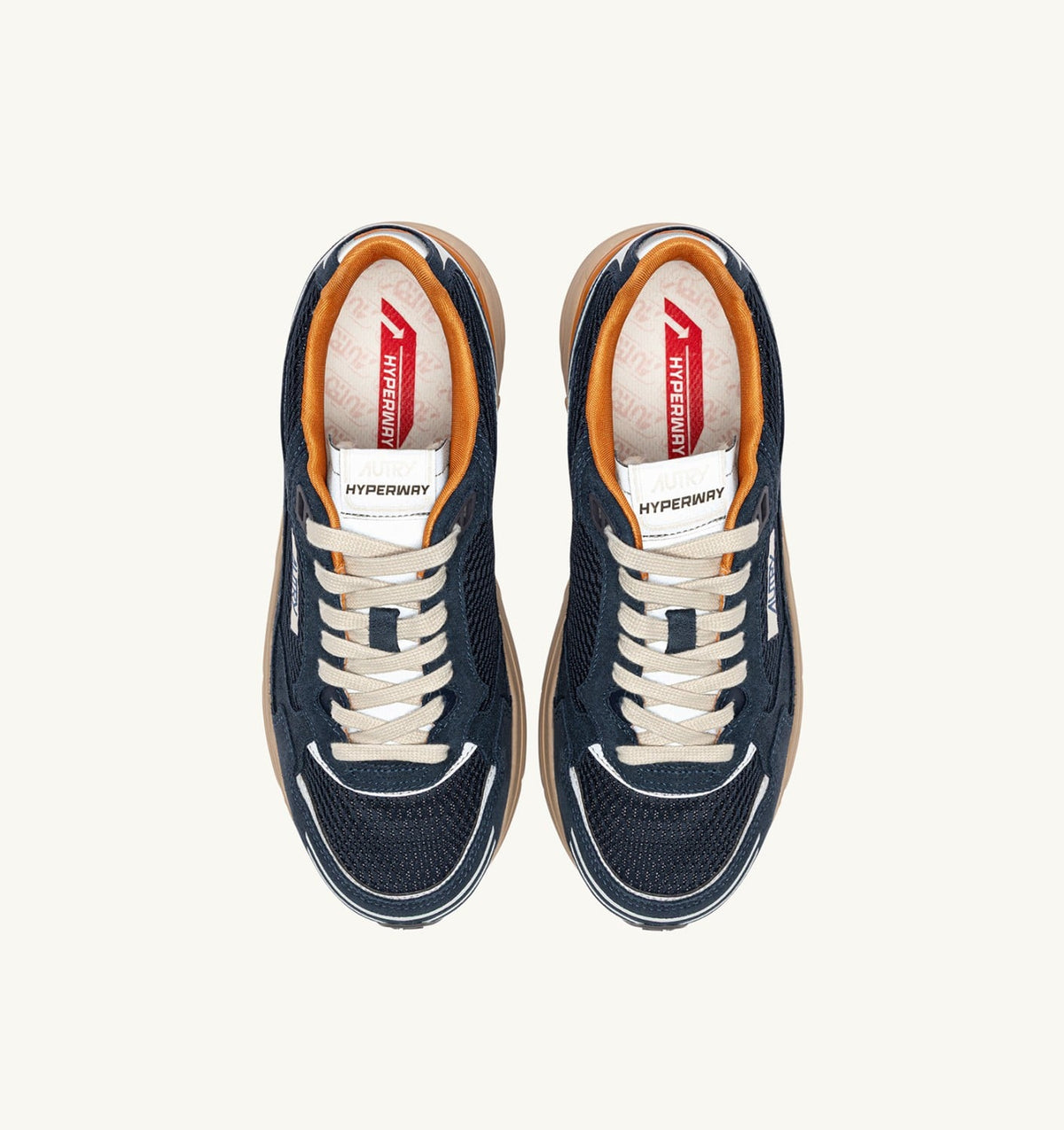 AUTRY Man HYPERWAY SNEAKERS IN MIDNIGHT AND TOMATO CREAM SUEDE AND MESH