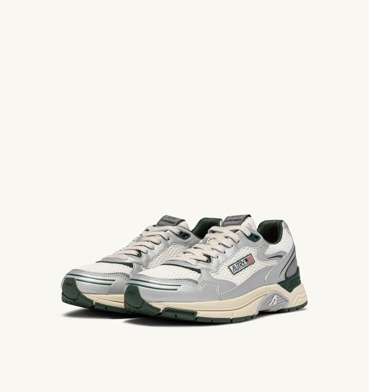 AUTRY Man HYPERWAY SNEAKERS IN SILVER, WHISPER WHITE AND MOUNTAIN SYNTHETIC LEATHER AND MESH