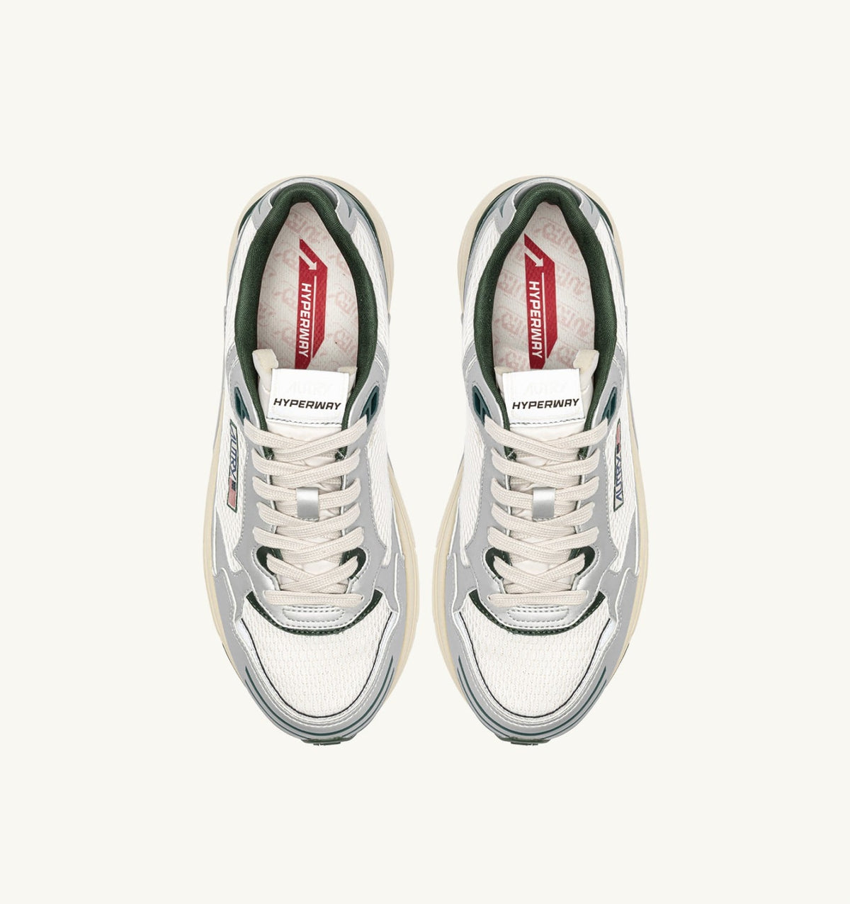 AUTRY Man HYPERWAY SNEAKERS IN SILVER, WHISPER WHITE AND MOUNTAIN SYNTHETIC LEATHER AND MESH